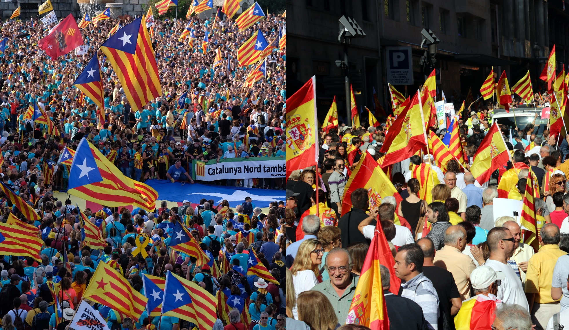 A pro-independence rally (left) and one in favor of Spanish unity (by ACN)